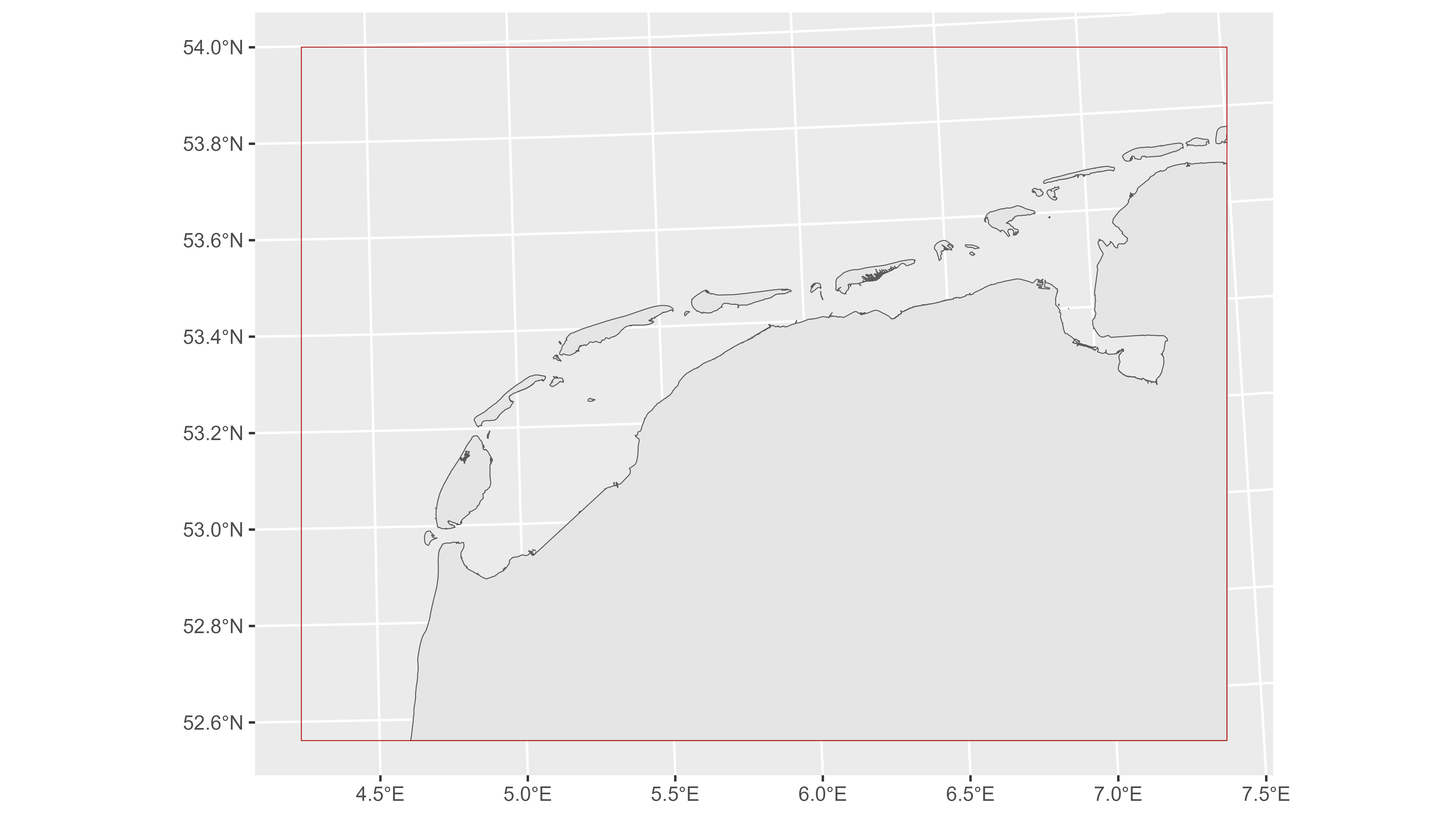 Cropped land polygon around the Dutch Wadden Sea
